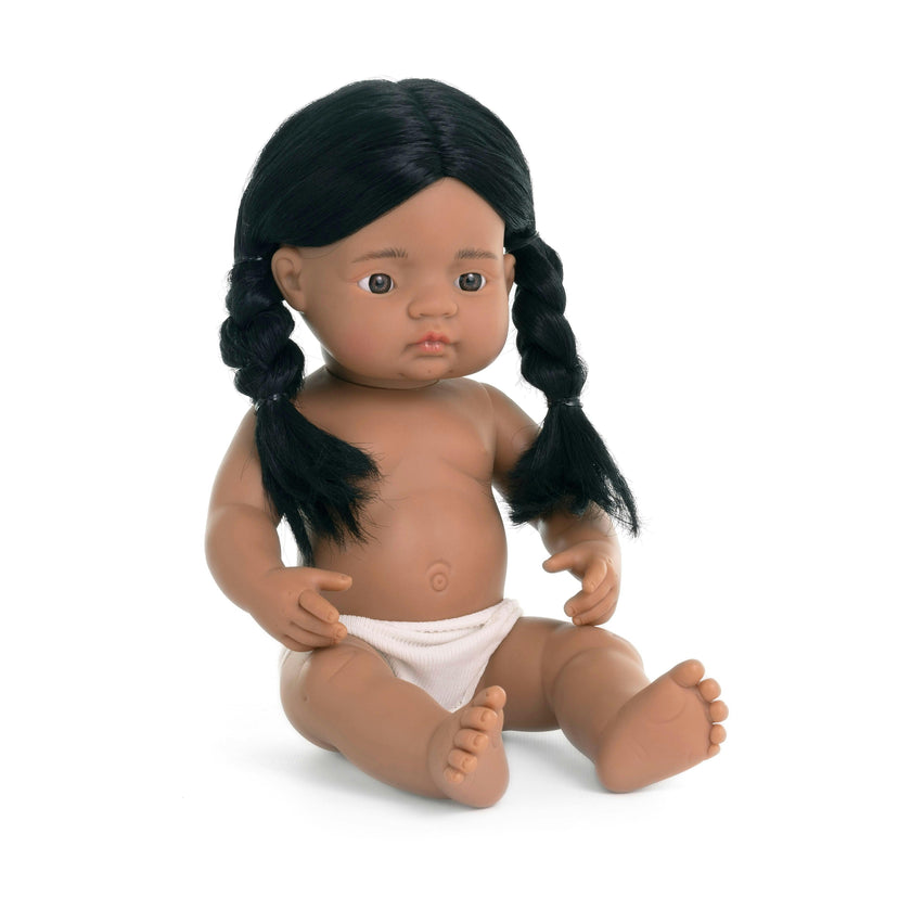 Native American Baby Girl Doll with Long Black Braids - 15''