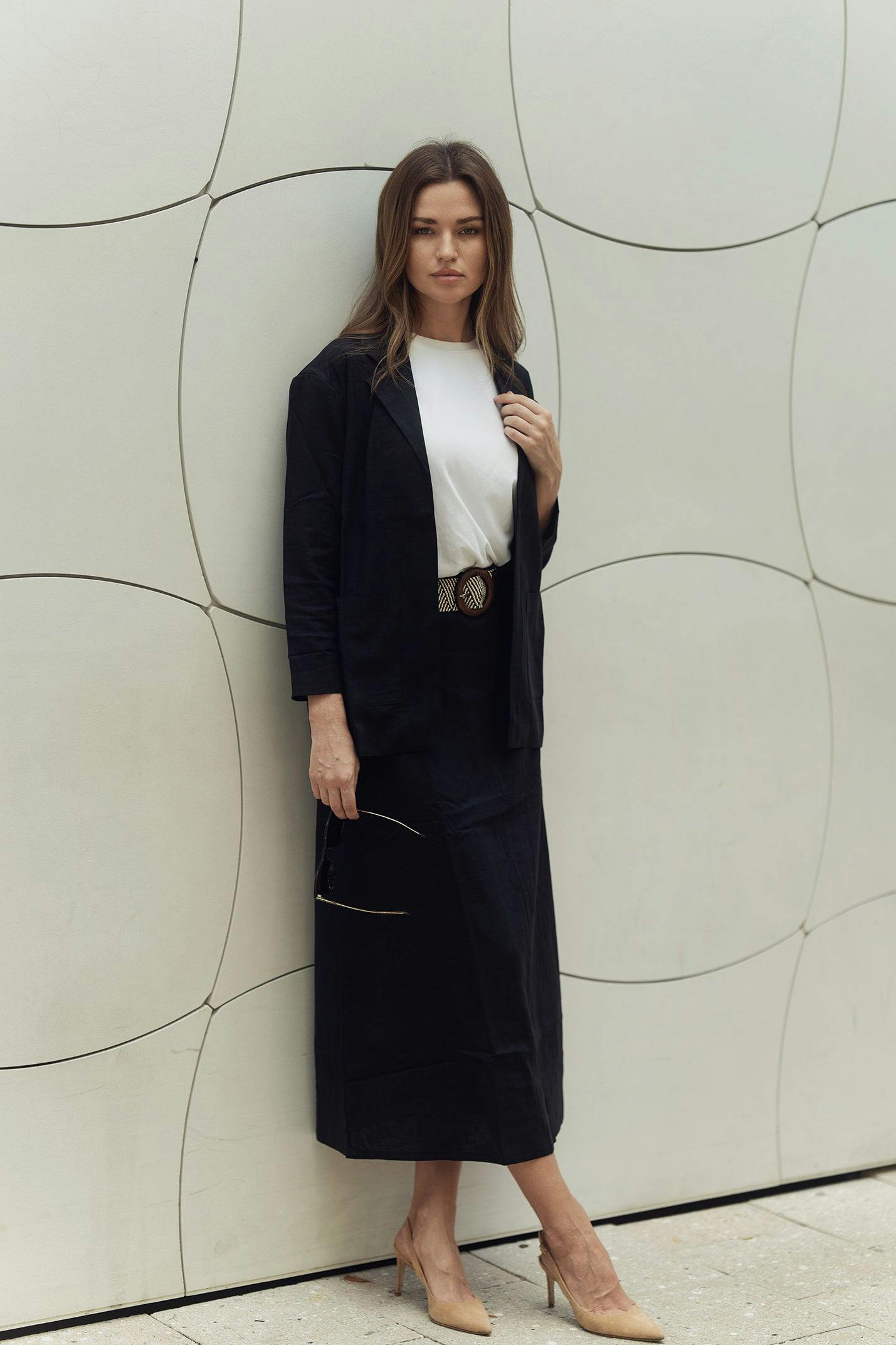 LINA BELTED SKIRT IN IVORY