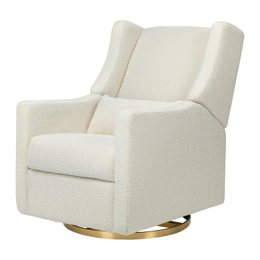 Kiwi Electronic Recliner and Swivel Glider with USB port in Ivory Boucle with Gold Base