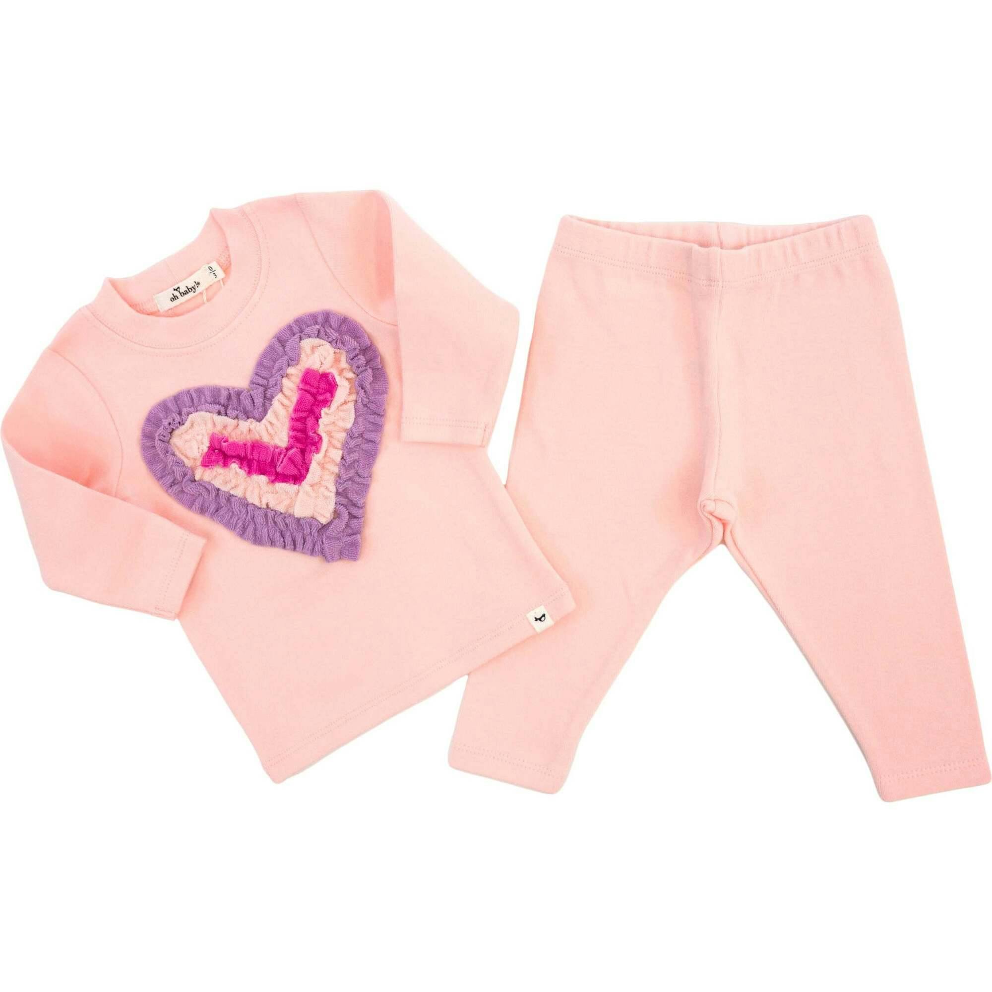 Multi Ruffle Heart Terry Applique Two Piece Set