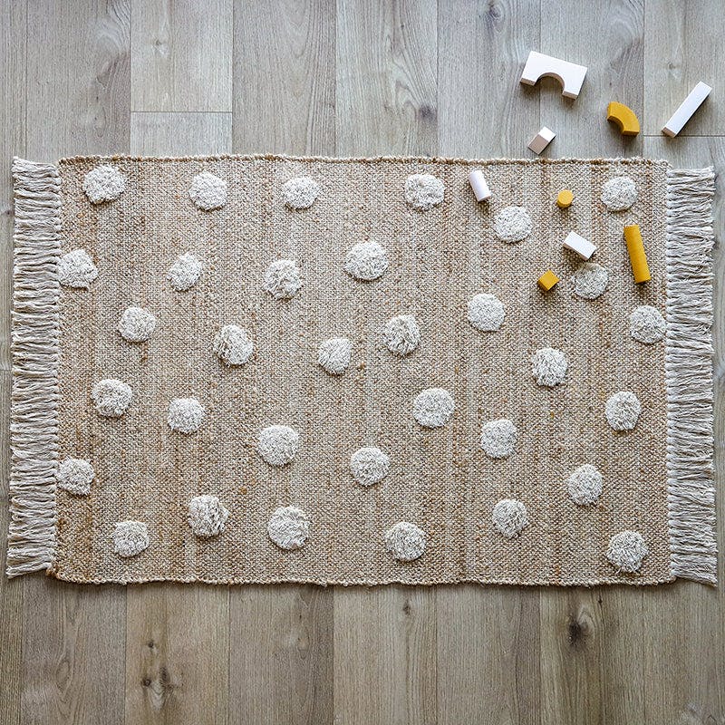 Nop Jute & Cotton Polka Dot Fringed Rectangular Rug