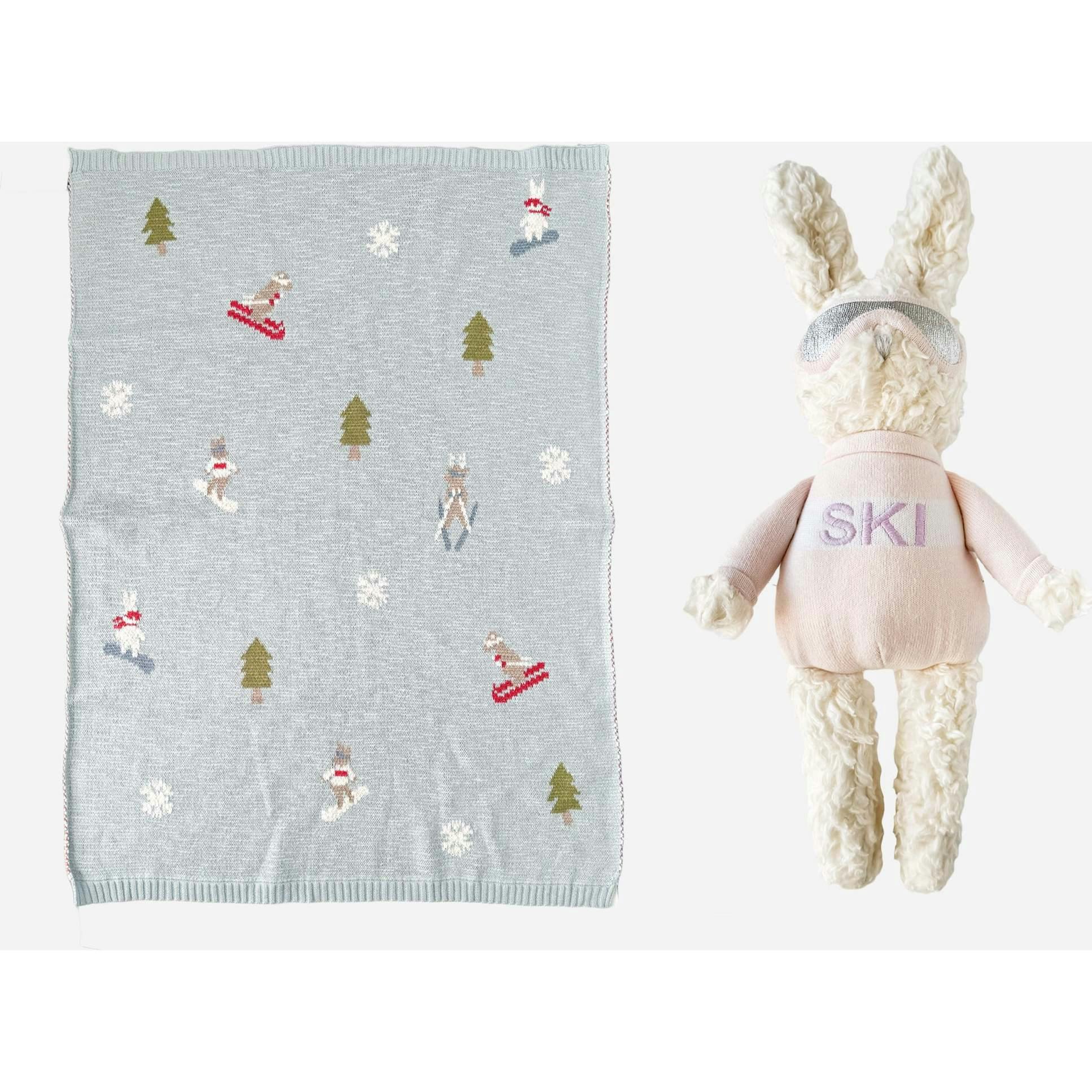 Ski Blanket and Riley Bunny Plush Toy Set