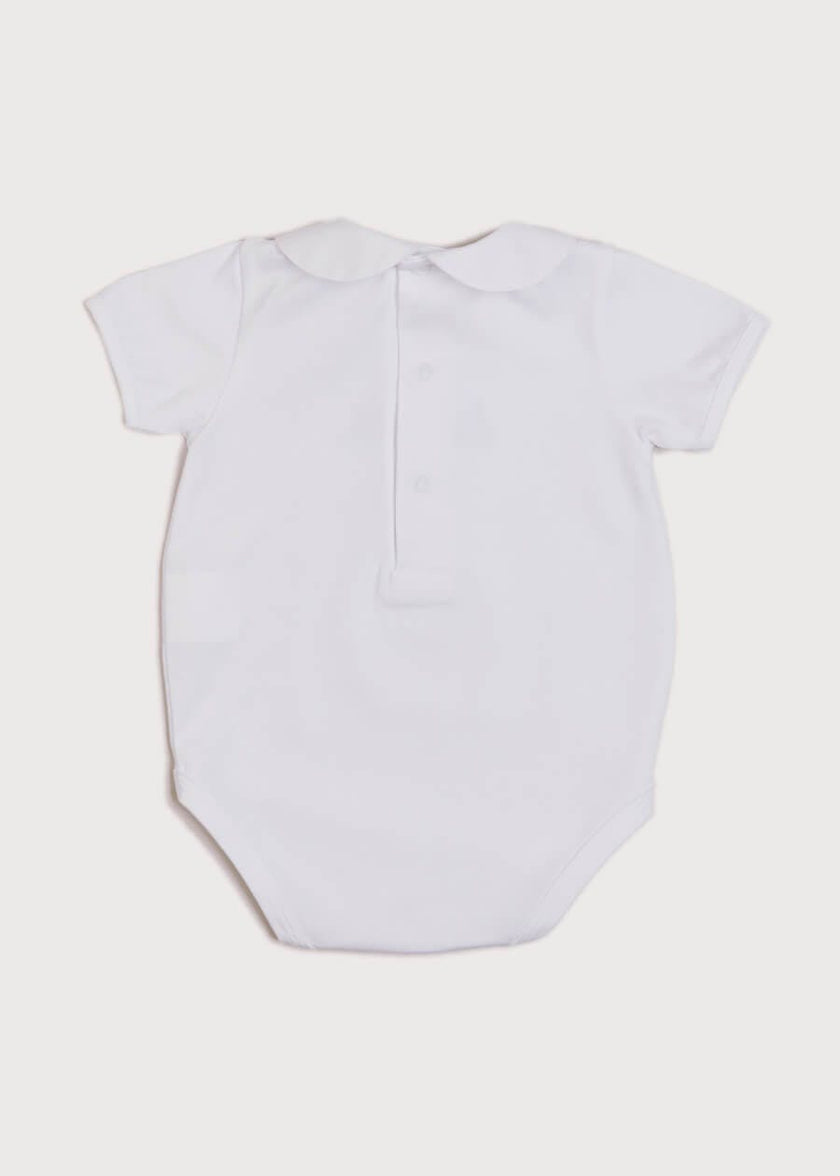 Embroidered Boat Motif Peter Pan Collar Bodysuit in White (1mth-3yrs)