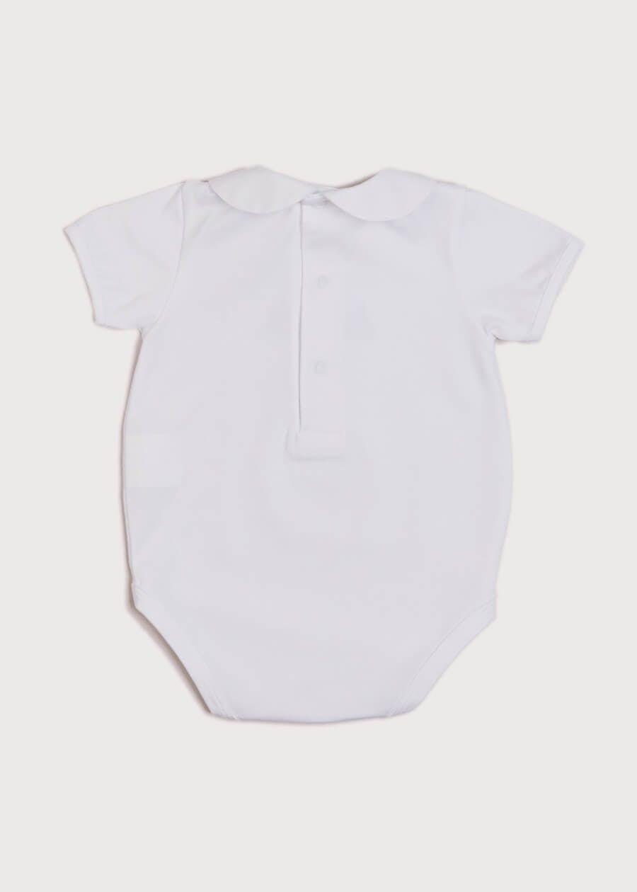 Embroidered Boat Motif Peter Pan Collar Bodysuit in White (1mth-3yrs)