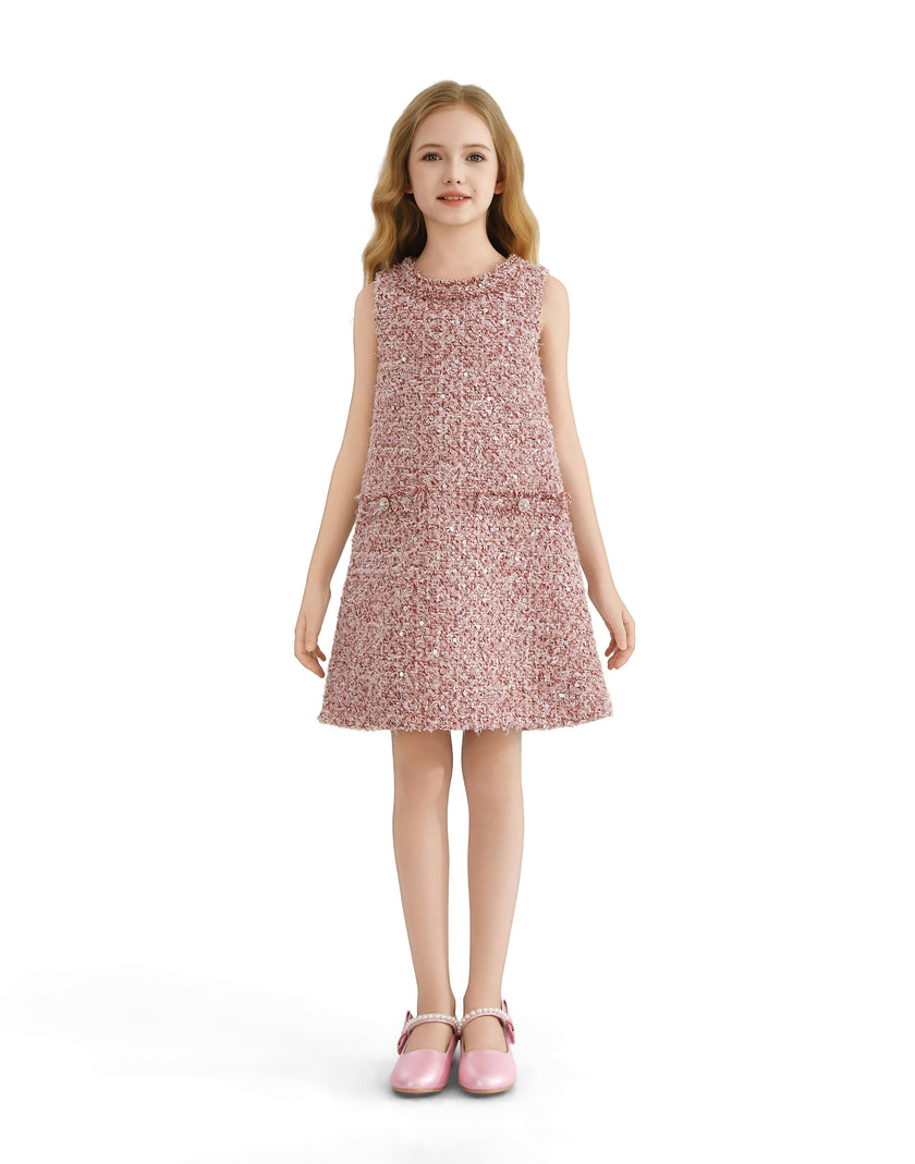 Pink Tweed Sequin Shift Dress