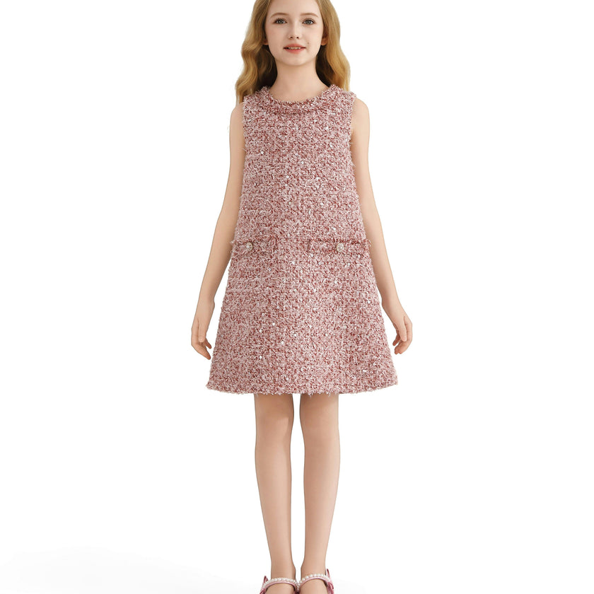 Pink Tweed Sequin Shift Dress