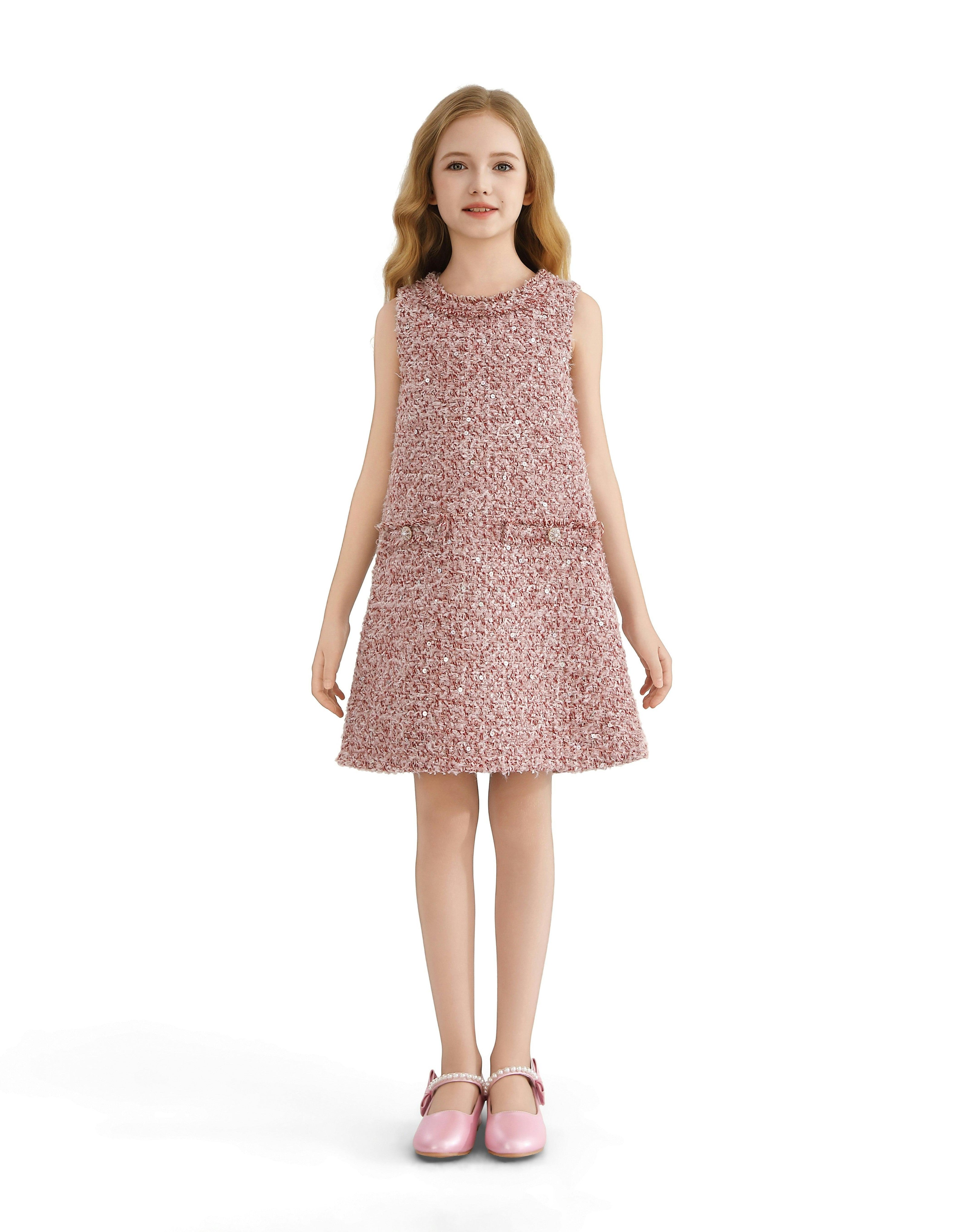 Pink Tweed Sequin Shift Dress