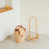 Eric Handcrafted Rattan Shopping Trolley With Detachable Tote Bag & Wooden Wheels - Wicker