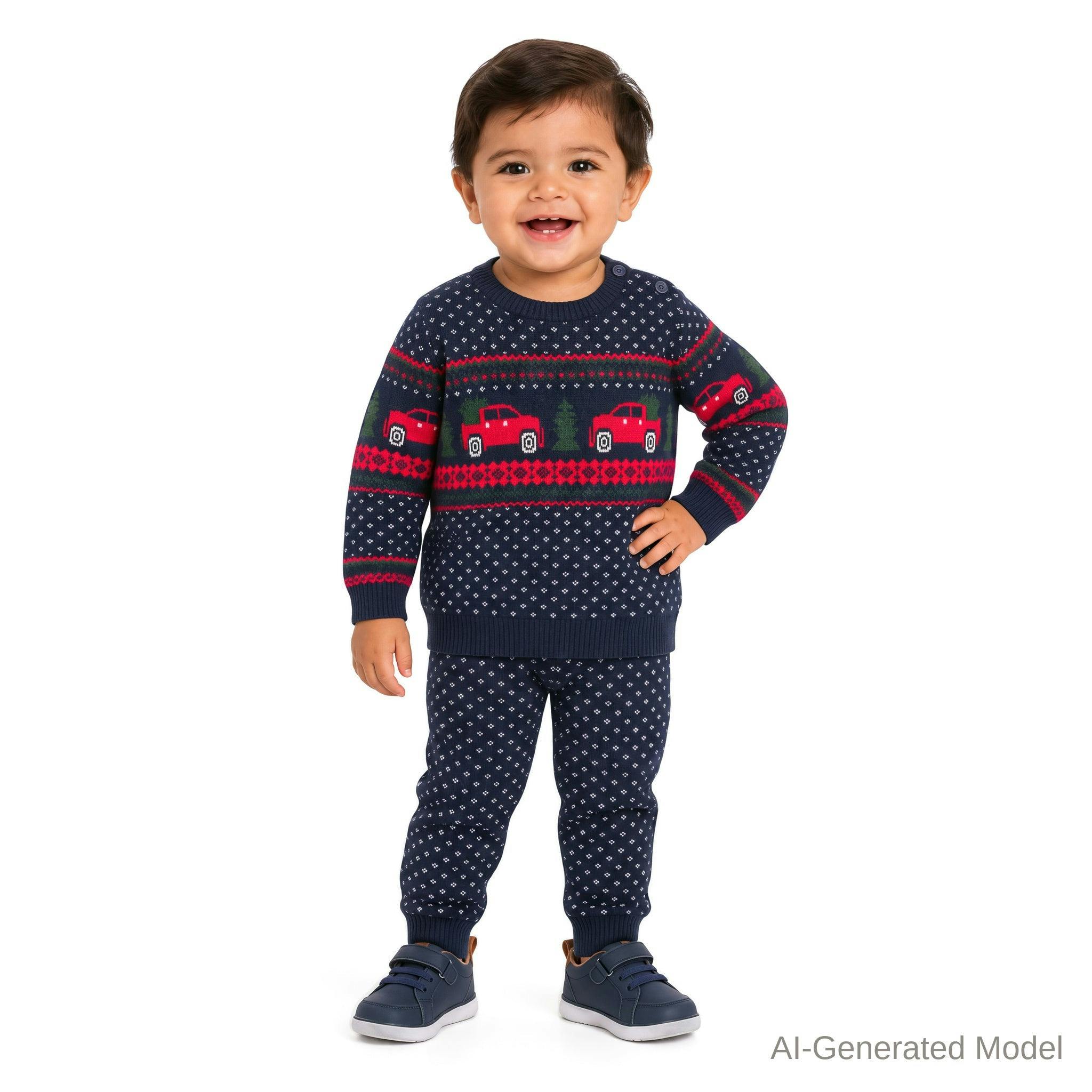 Infant Boys (9-24M) Sweater Set | Red Truck Fair Isle