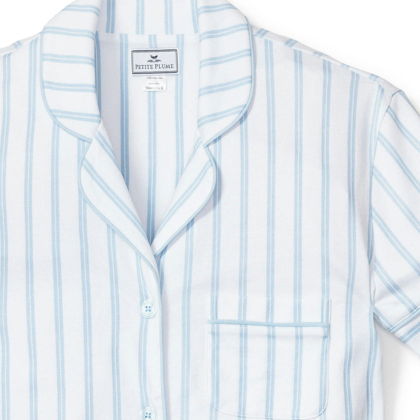 Women's Pima Pajama Short Set in Periwinkle Stripe