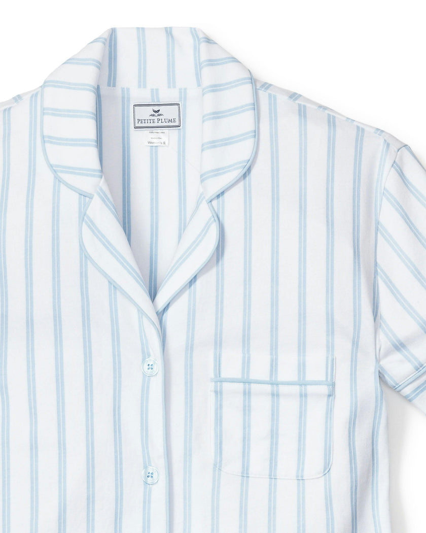 Women's Pima Pajama Short Set in Periwinkle Stripe