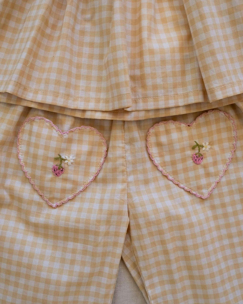 Ruffle Pant Set in Yellow Gingham/Strawberry