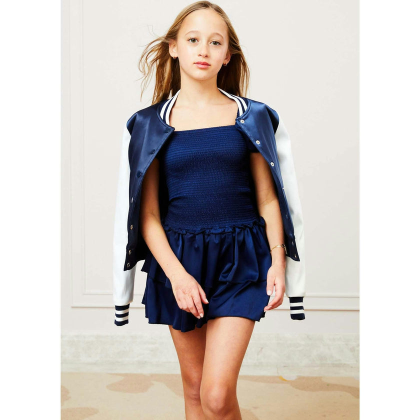 Valley Satin Varsity Jacket Navy & White