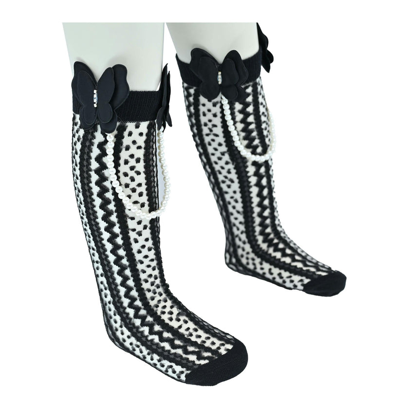 Butterfly Lace Pearl Link Socks