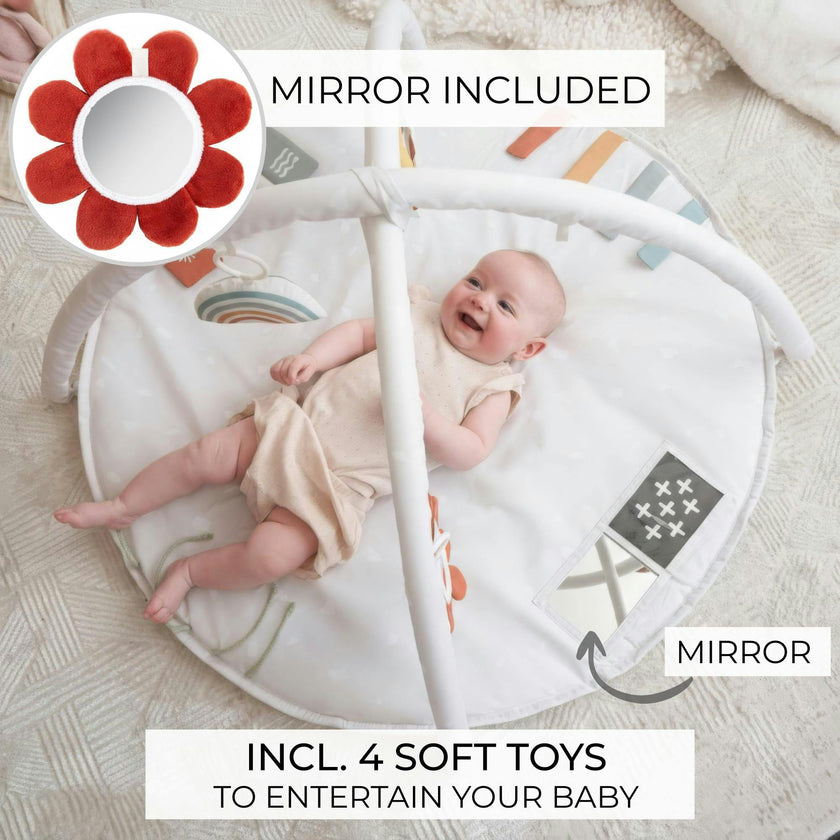 Beautiful Baby Play Gym & Tummy Time Mat - Soft Cotton Mat with 4 Cute Toys & Cards - Perfect Activity Area for Your Girl/Boy - Stylish Infant Floor Playmat