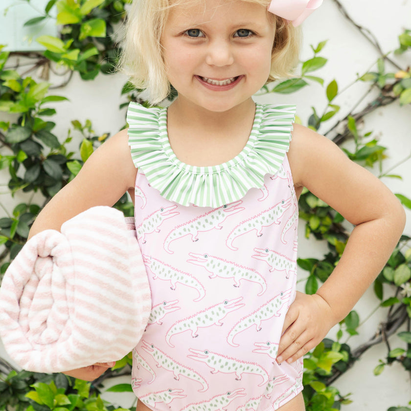 Ruffled One Piece Swimsuit - Pink Alligator Alley