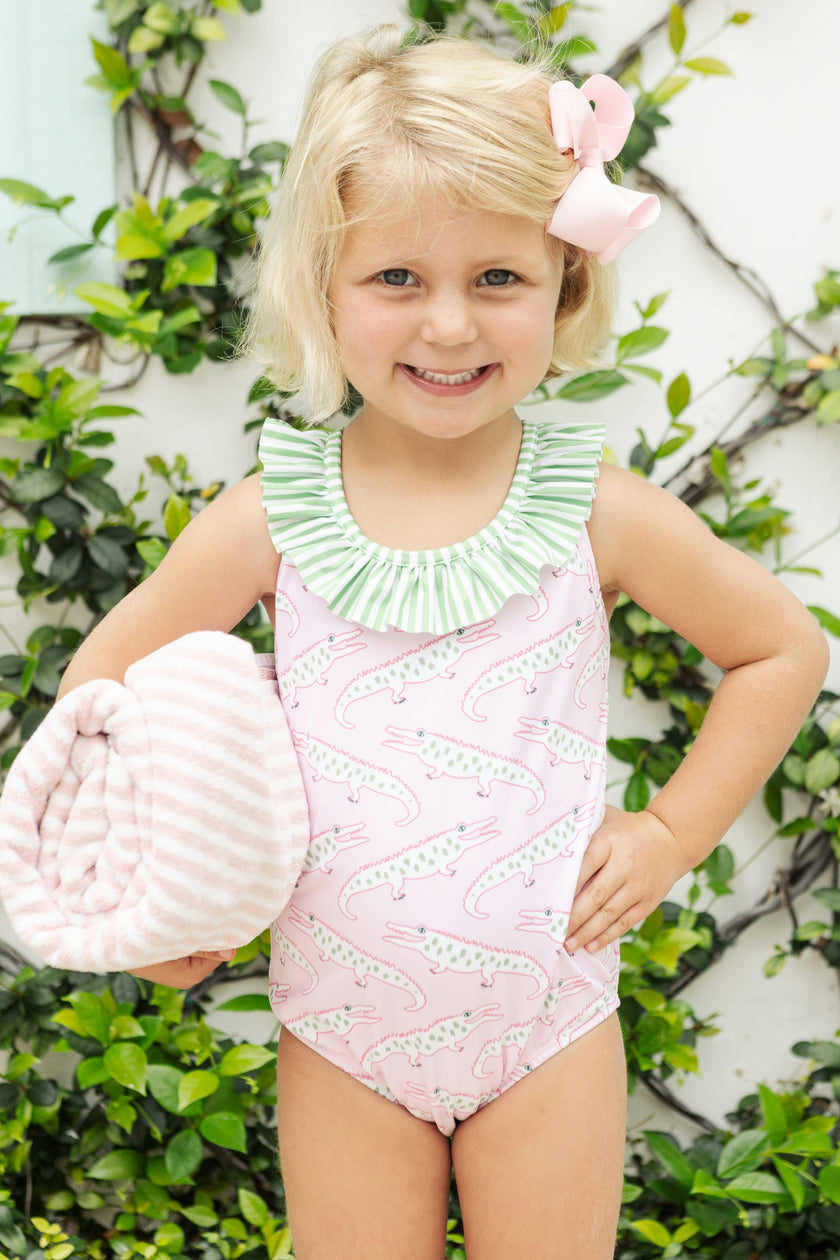 Ruffled One Piece Swimsuit - Pink Alligator Alley