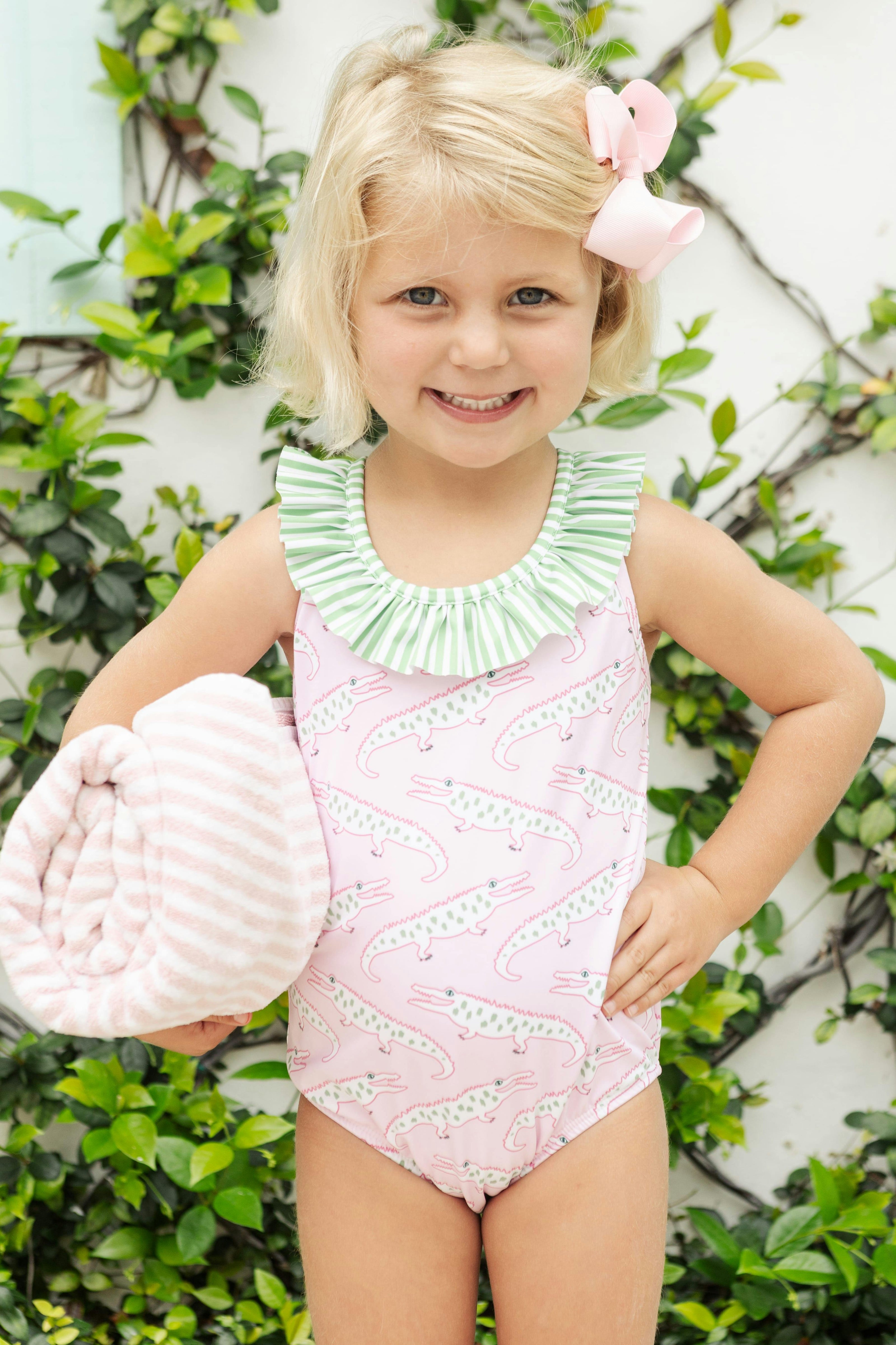 Ruffled One Piece Swimsuit - Pink Alligator Alley