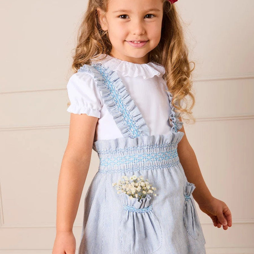 Alexander Stripe Smocked Skirt with Braces in Blue (18mths-6yrs)