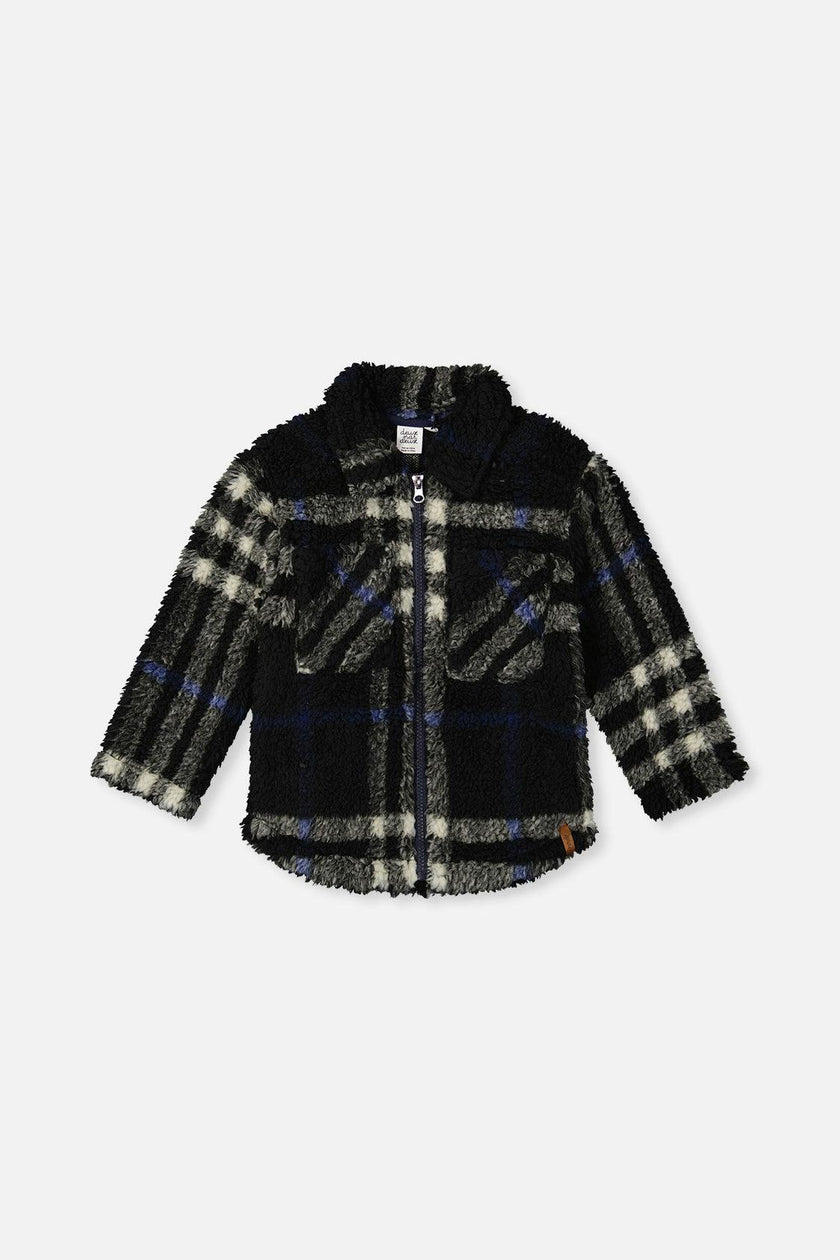 Zipped Overshirt Black and Blue Plaid