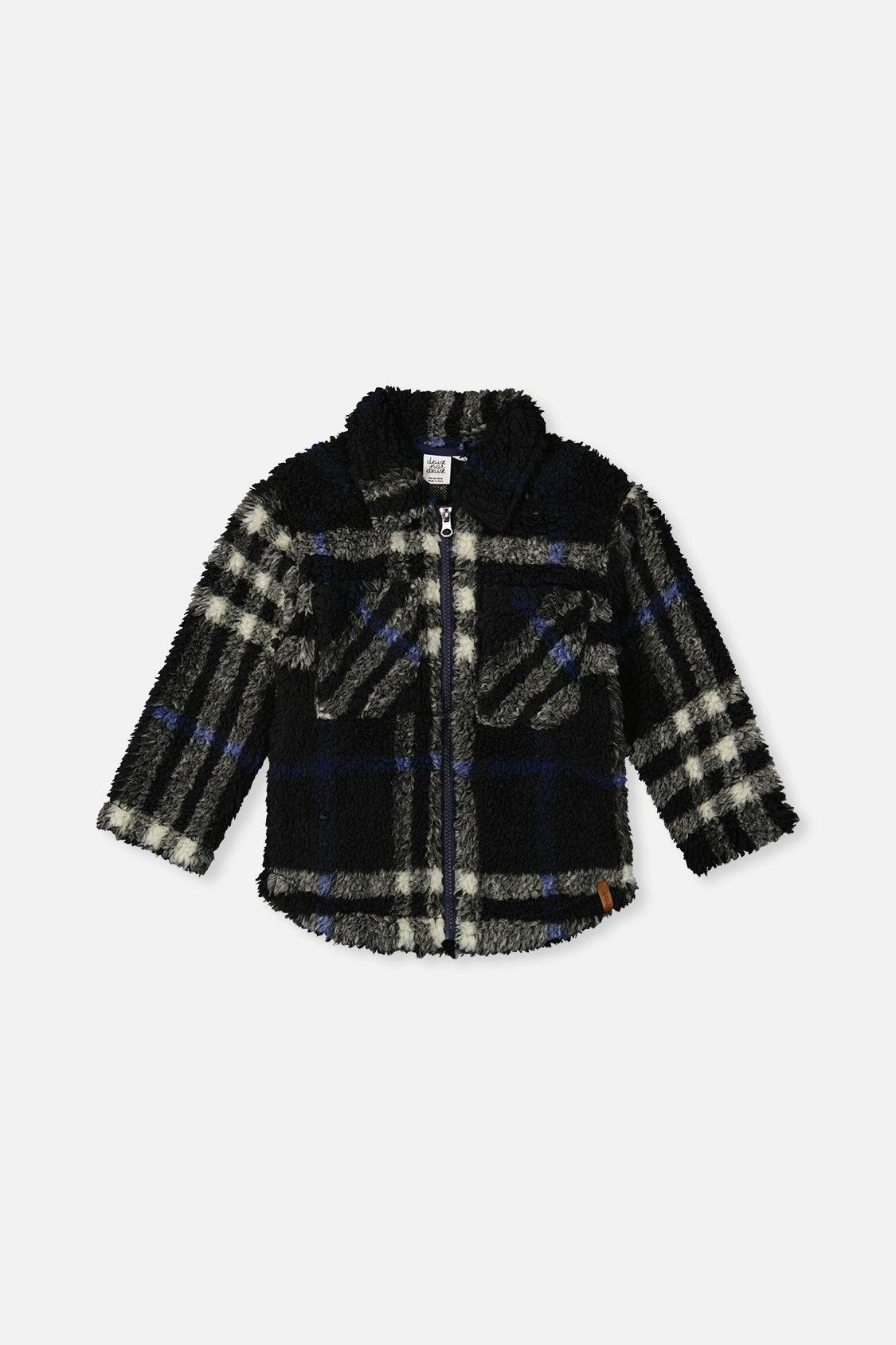Zipped Overshirt Black and Blue Plaid