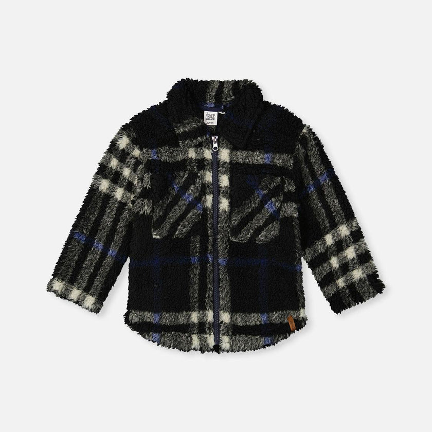 Zipped Overshirt Black and Blue Plaid