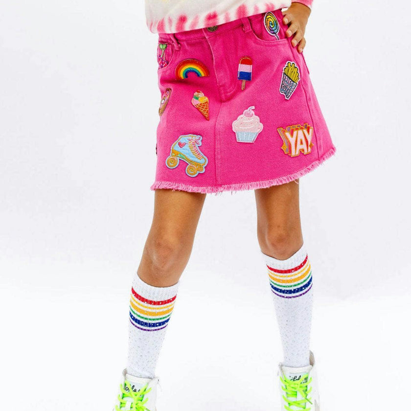 All About Patch Hot Pink Denim Skirt