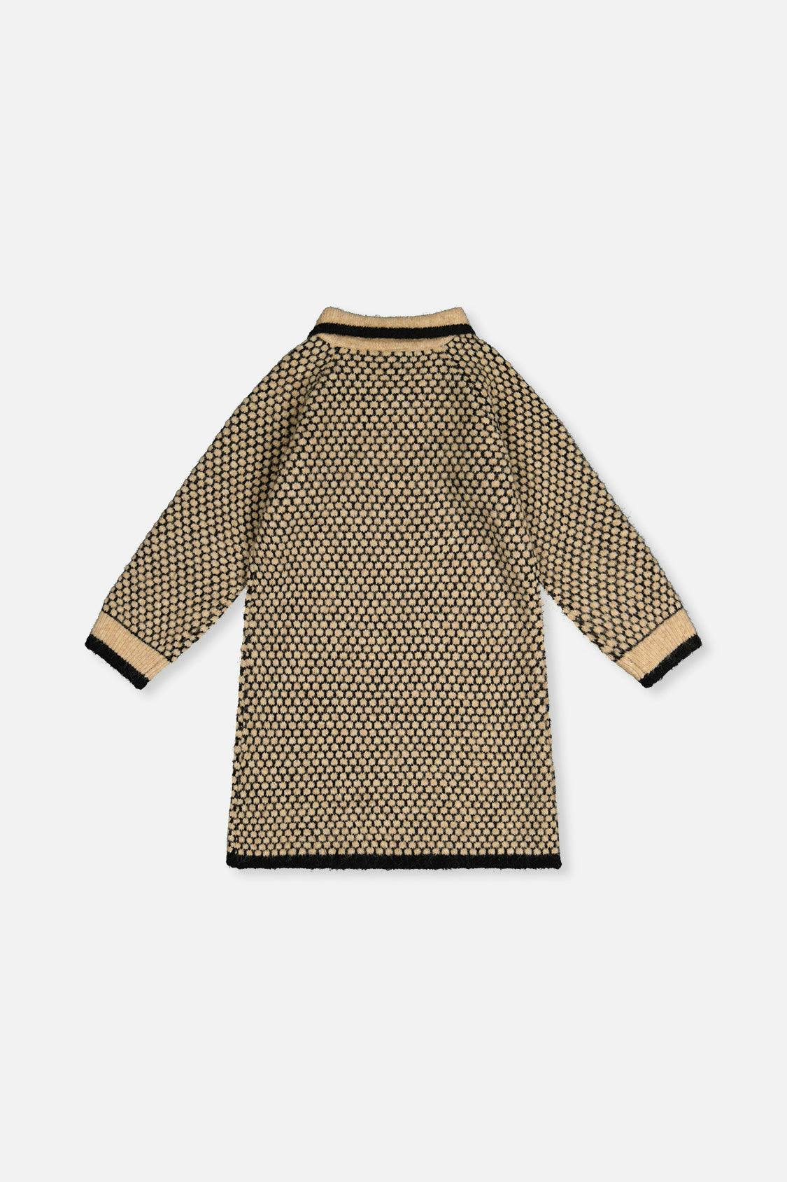 Knit Dress With Collar Beige And Black