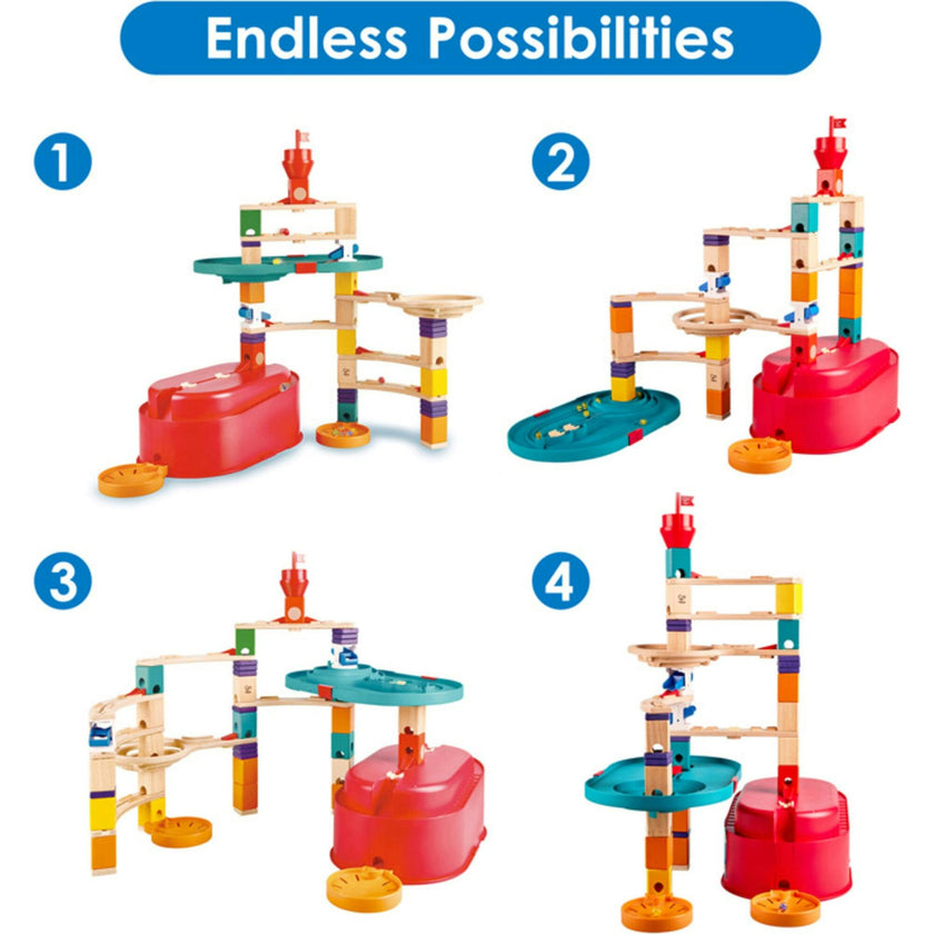 Quadrilla Stack Track Bucket Wooden Marble Run Construction