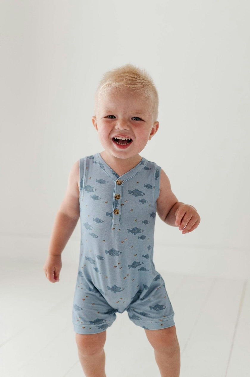 Baby Boy Sleeveless Romper in Construction