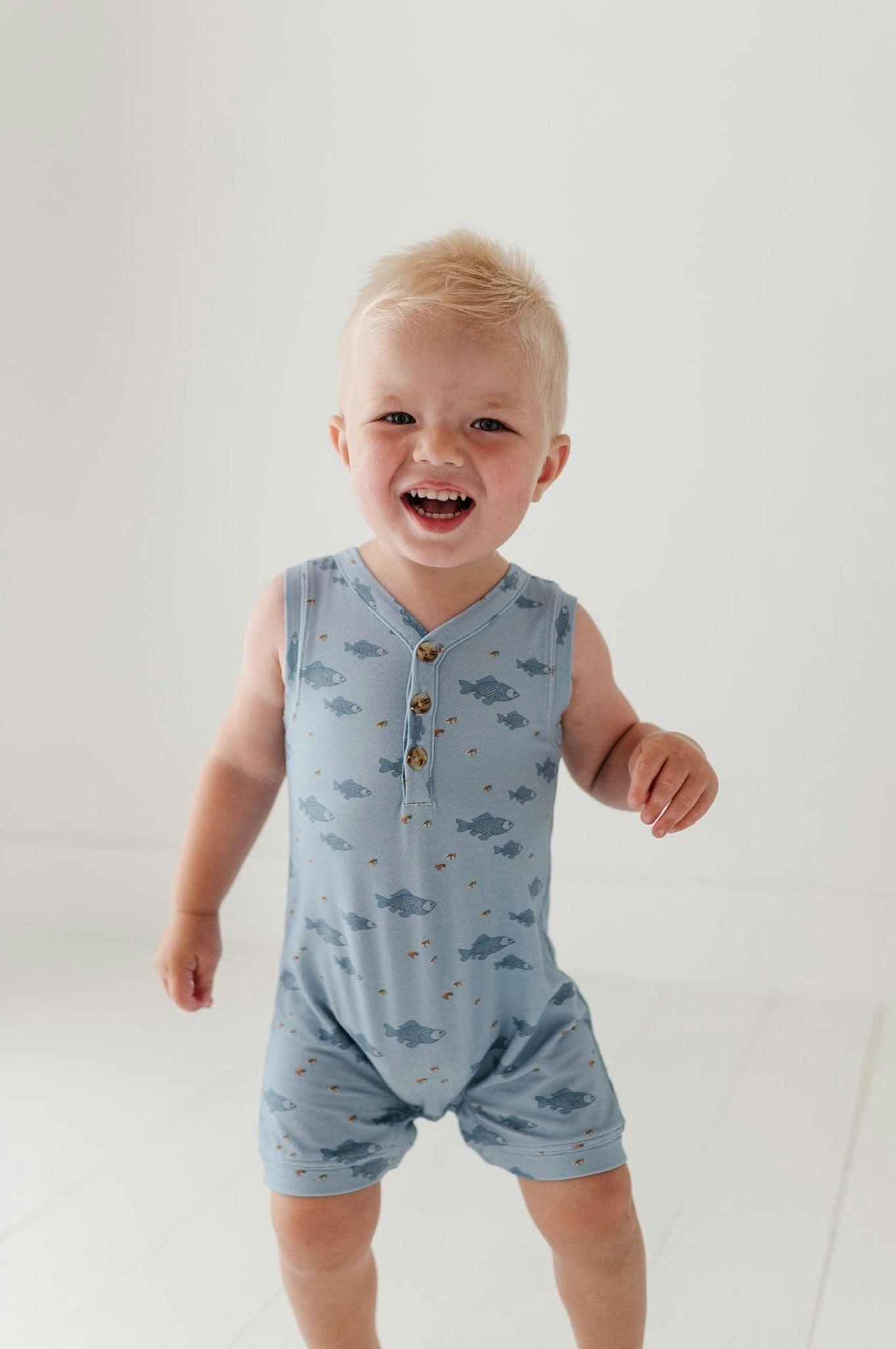 Baby Boy Sleeveless Romper in Construction