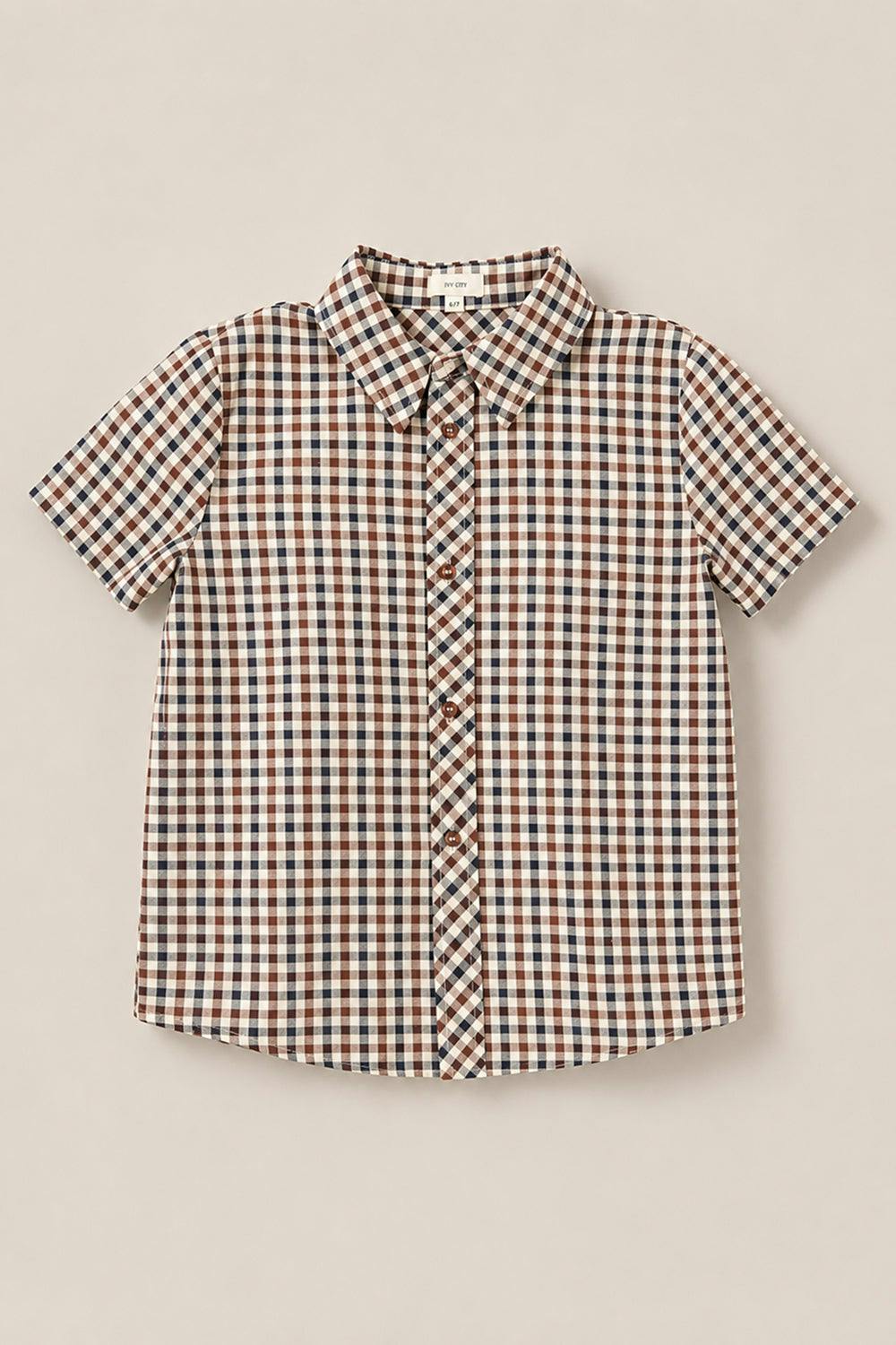 Boys James Shirt in Chestnut Gingham