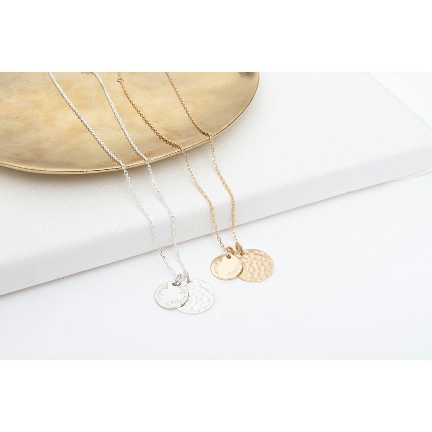 Personalized Hammered Double Disc Necklace, 18k Rose Gold Plated