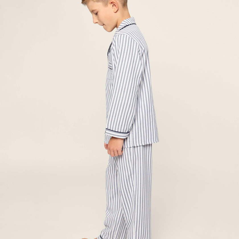 Kid's Twill Pajama Set in Navy French Ticking