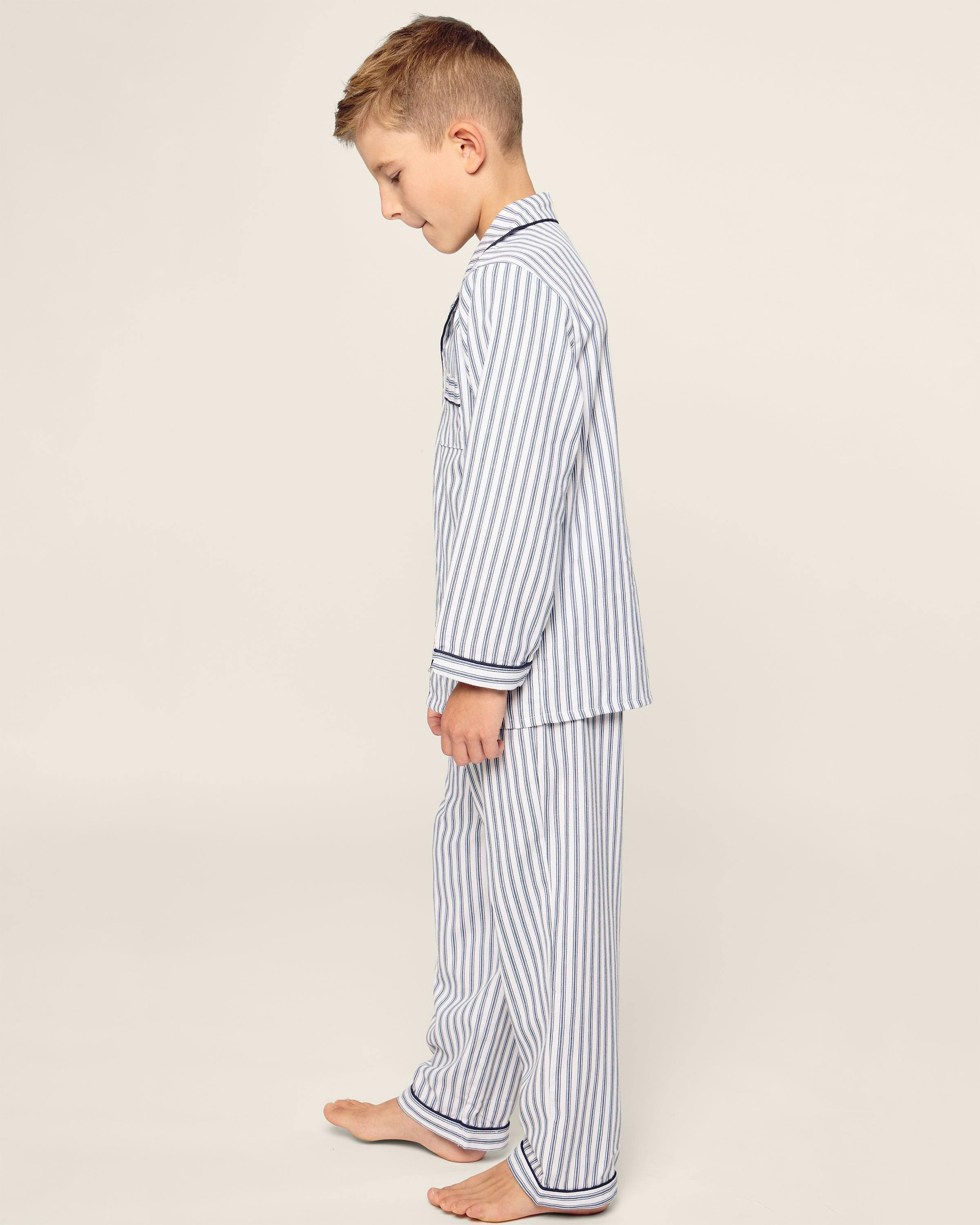 Kid's Twill Pajama Set in Navy French Ticking