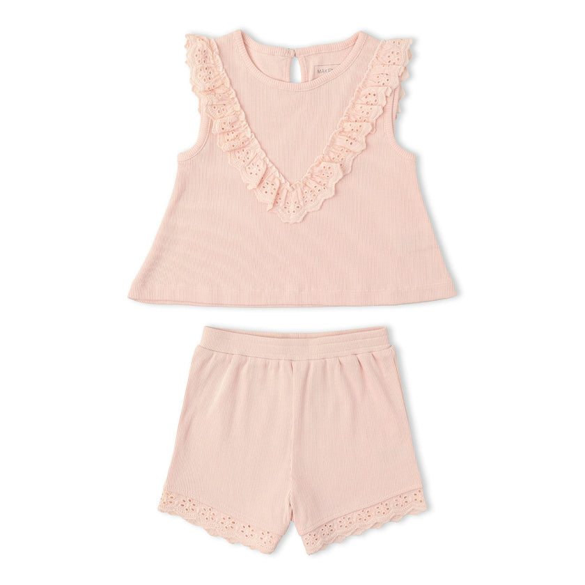 Organic Ruffle Top & Shorts Set - Blush