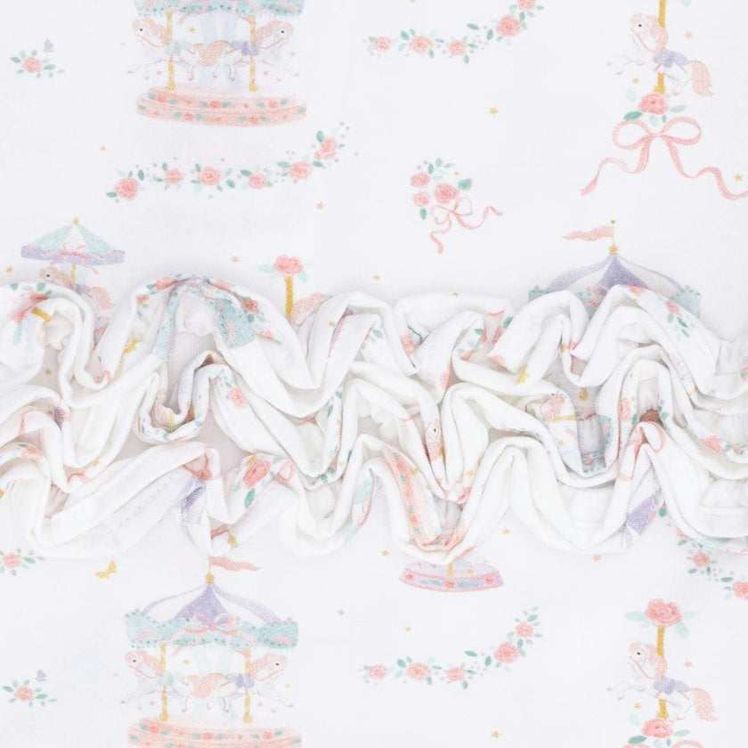 Carousel with Bows - 2 Way Ruffle Back Zipper Footie