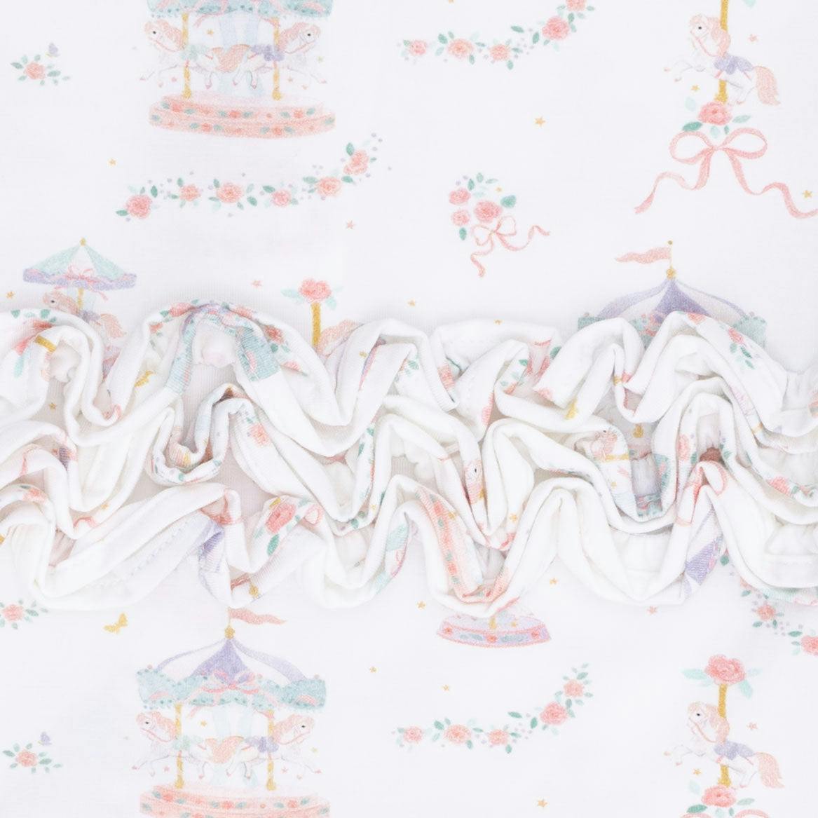 Carousel with Bows - 2 Way Ruffle Back Zipper Footie