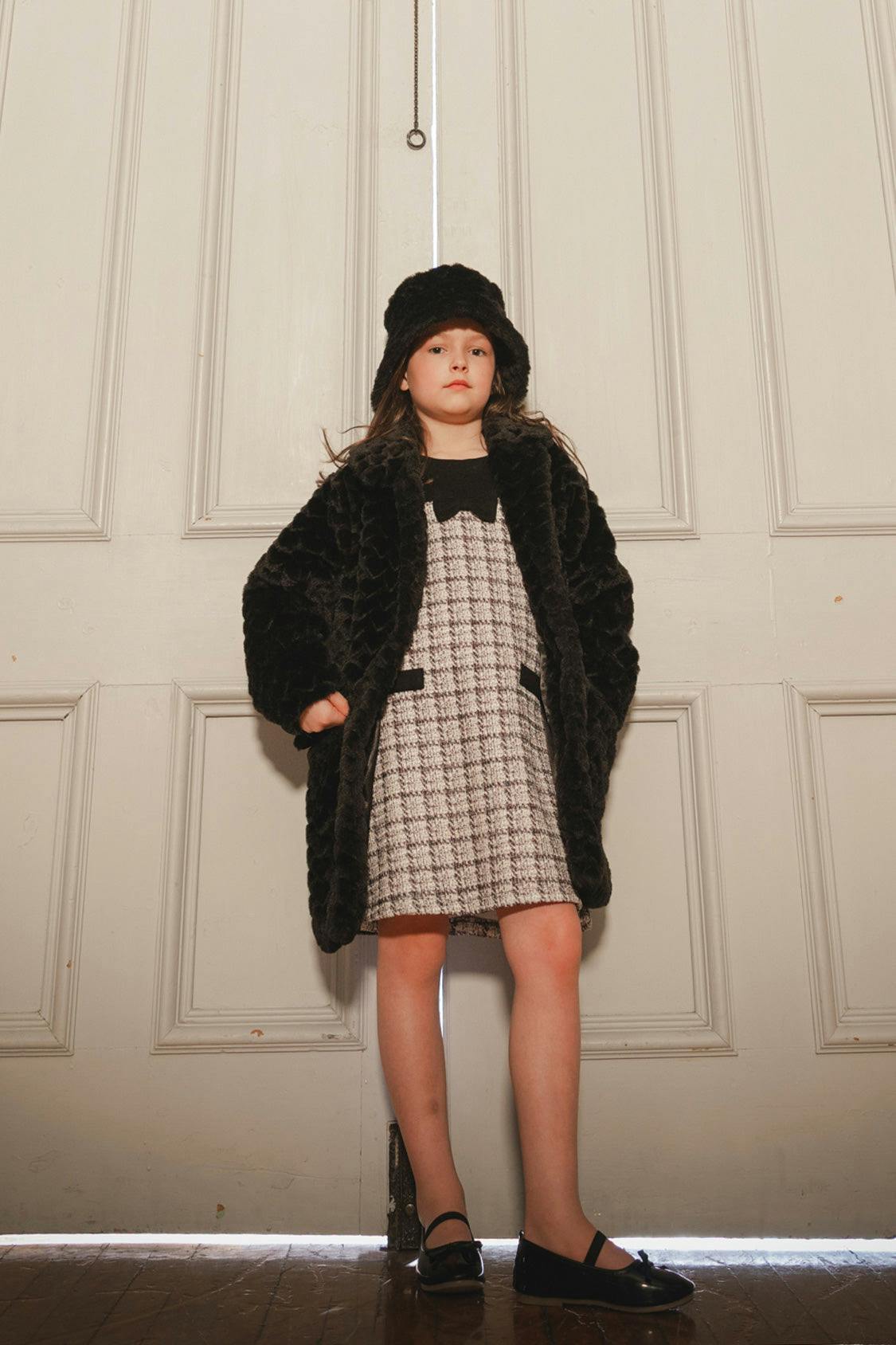 Faux Fur Long Coat Black