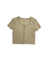 Michaela Champagne Ribbed Short Sleeve With Buttons