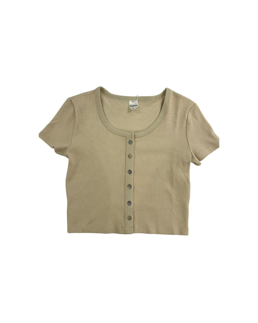 Michaela Champagne Ribbed Short Sleeve With Buttons