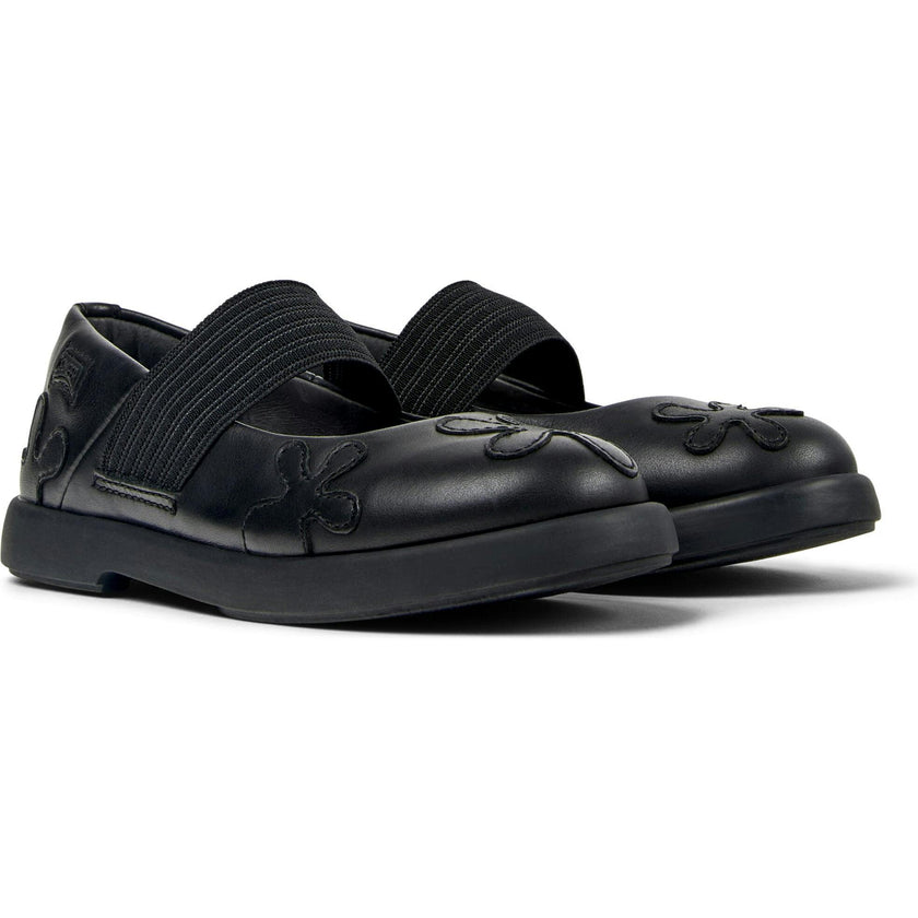 Kids Duet Twins Leather Elastic Strap Mary Jane Shoes, Black