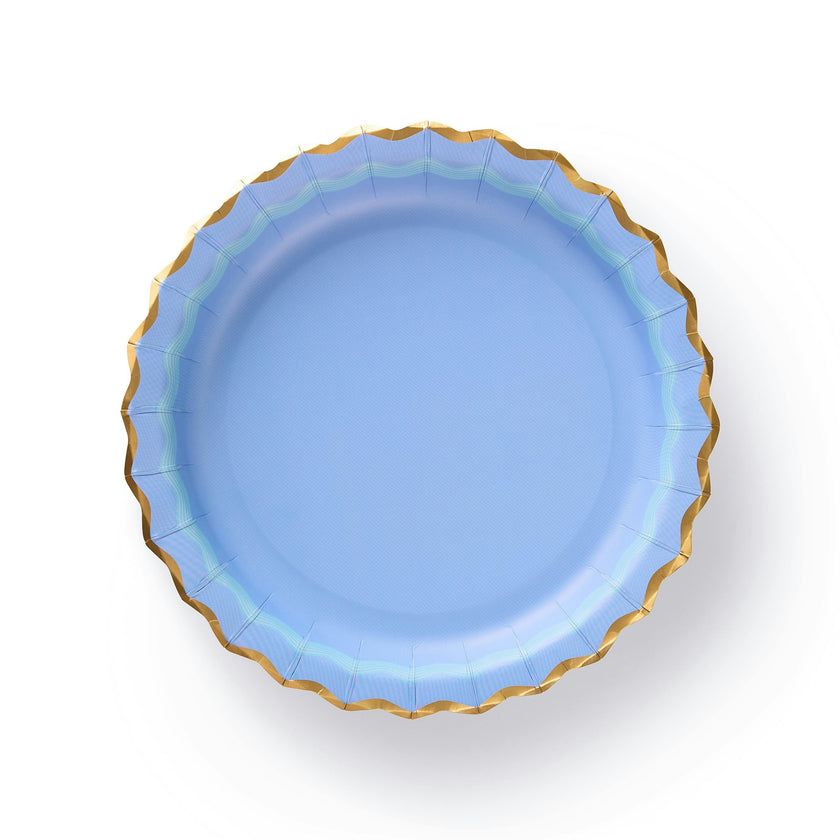 Packed Party Rainbow Ric Rac 10ct Paper Dinner Plates | Gold Foil Scalloped 5-Color Mix Party Plates |10 Inch Birthday Plates