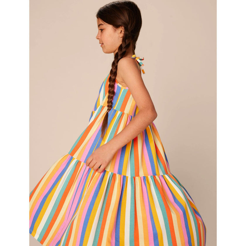 Tie Shoulder Tiered Dress, Multi