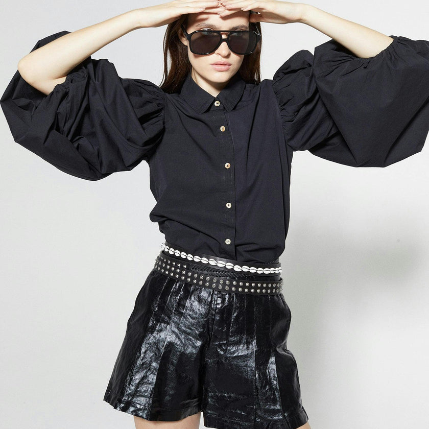 Frida Metallic Linen Shorts - Black