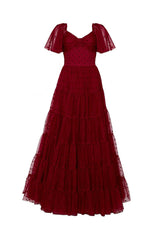 Solange Dress in Burgundy Tulle