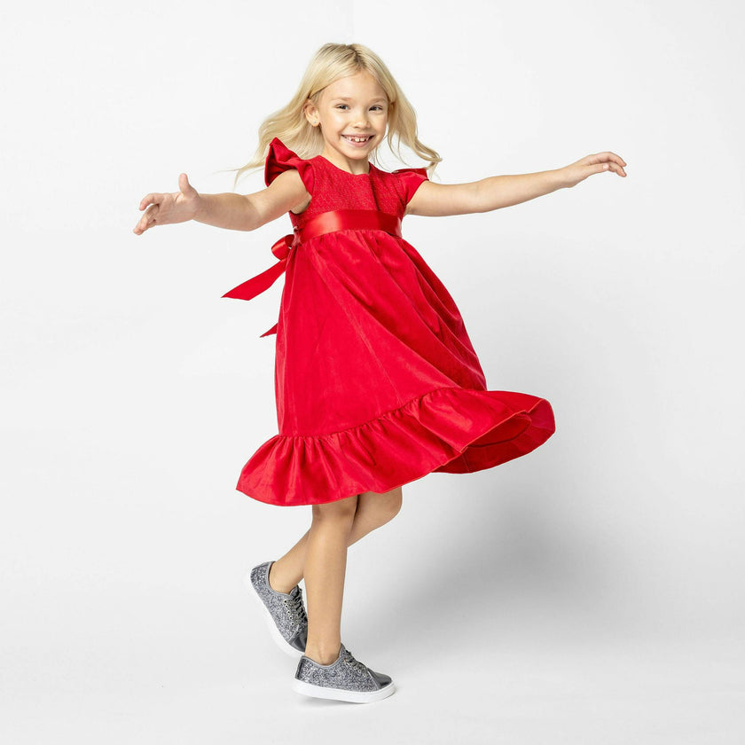Poppy Smocked Velvet Girls Party Dress