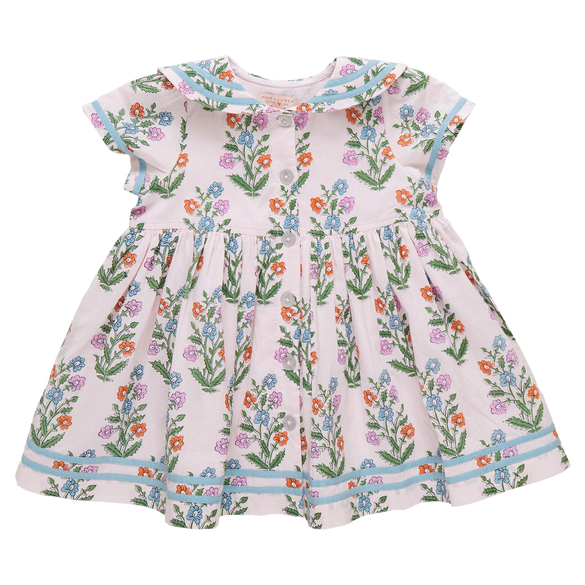 Girls Elowen Dress - Pink Dewdrop Block Print