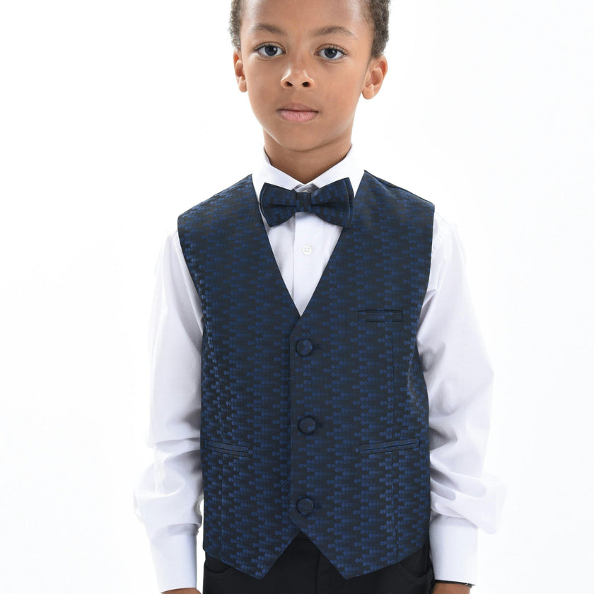 Navy Geometric Print Vest and Bowtie