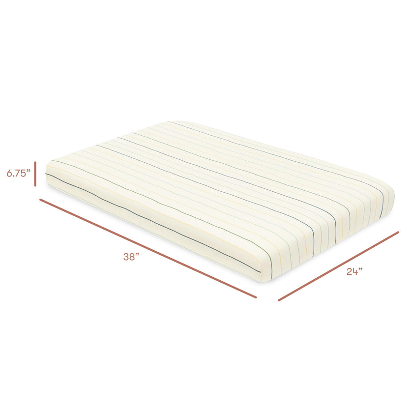 Mini Crib Sheet in GOTS Certified Organic Brushed Cotton in Ivory with Cool Multi-Color Stripes